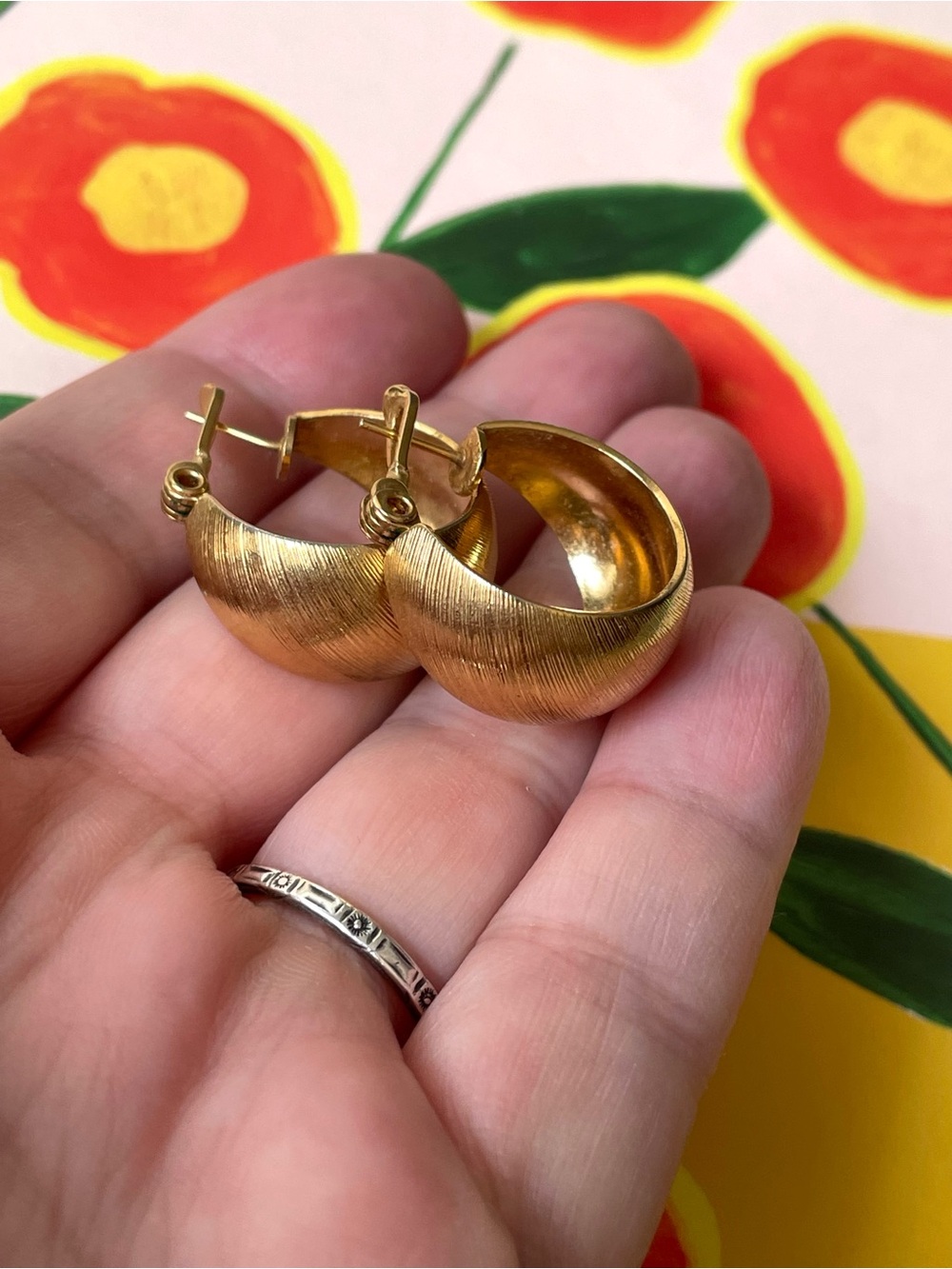 Vintage Monet brushed goldtone thick pierced hoop earrings pat pending